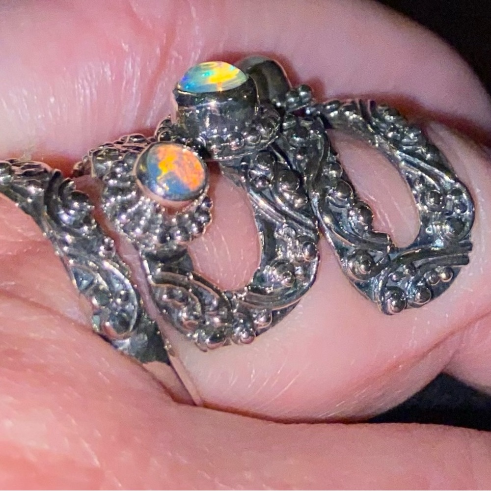 NWT Ethiopian Opal 3-Stone Ring in .925 Sterling Silver! Made in Bali! - Picture 7 of 13